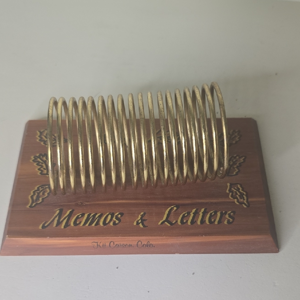 Vintage Wooden Memo/Letter Organizer with Gold Coil